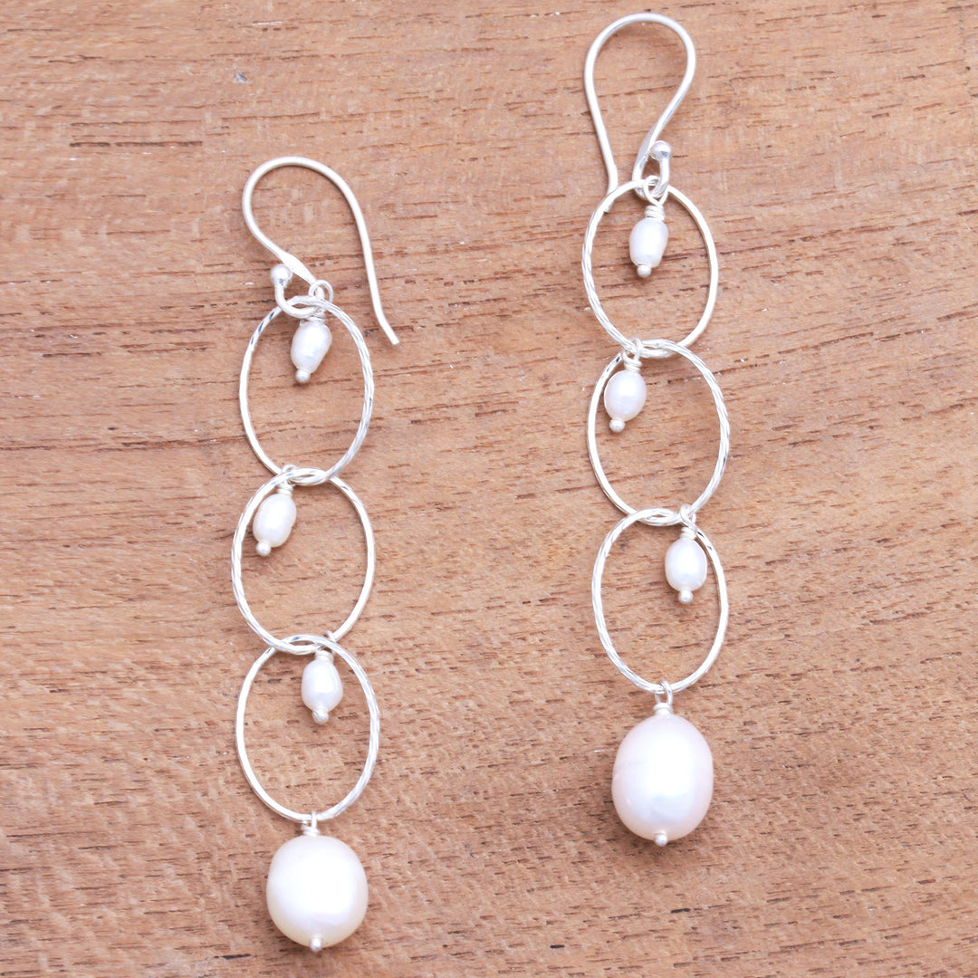 Cultured Pearl Dangle Earrings from Bali - Glowing Twist