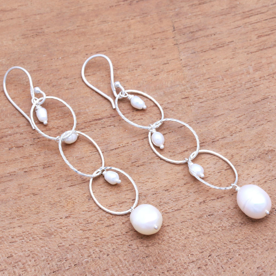 Cultured Pearl Dangle Earrings from Bali - Glowing Twist