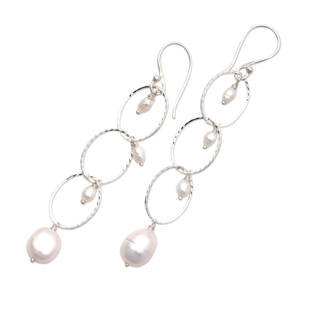 Cultured Pearl Dangle Earrings from Bali - Glowing Twist
