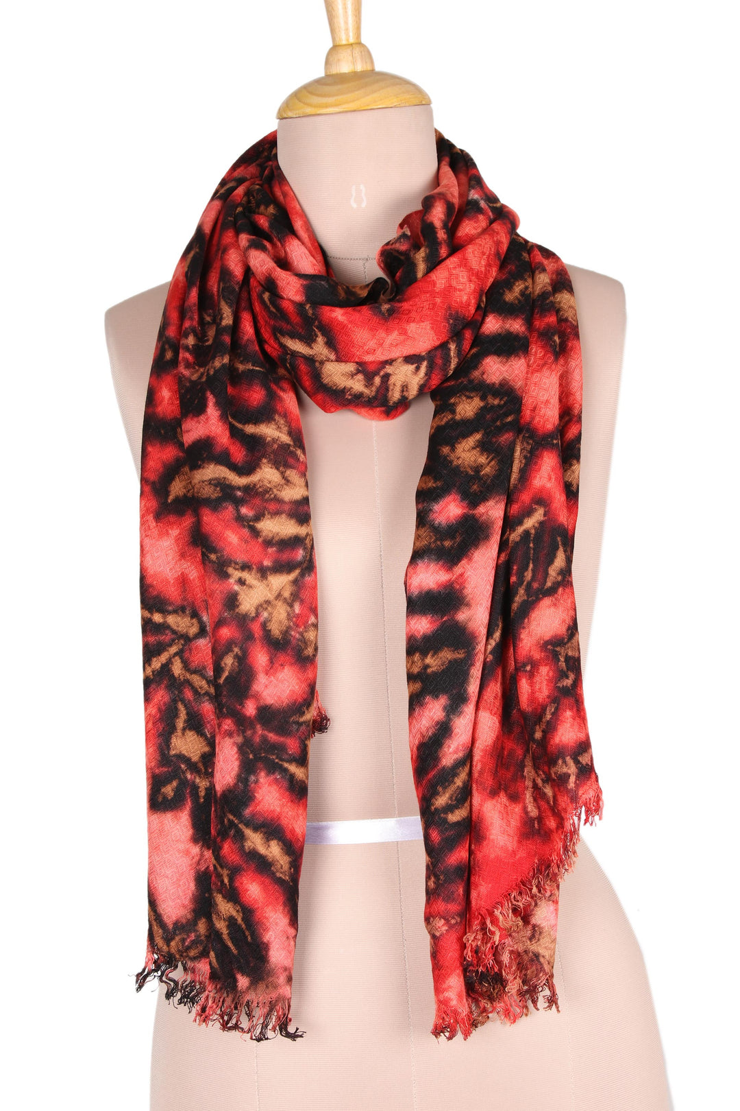 Strawberry and Caramel Viscose Shawl Crafted in India - Blissful Fusion in Strawberry