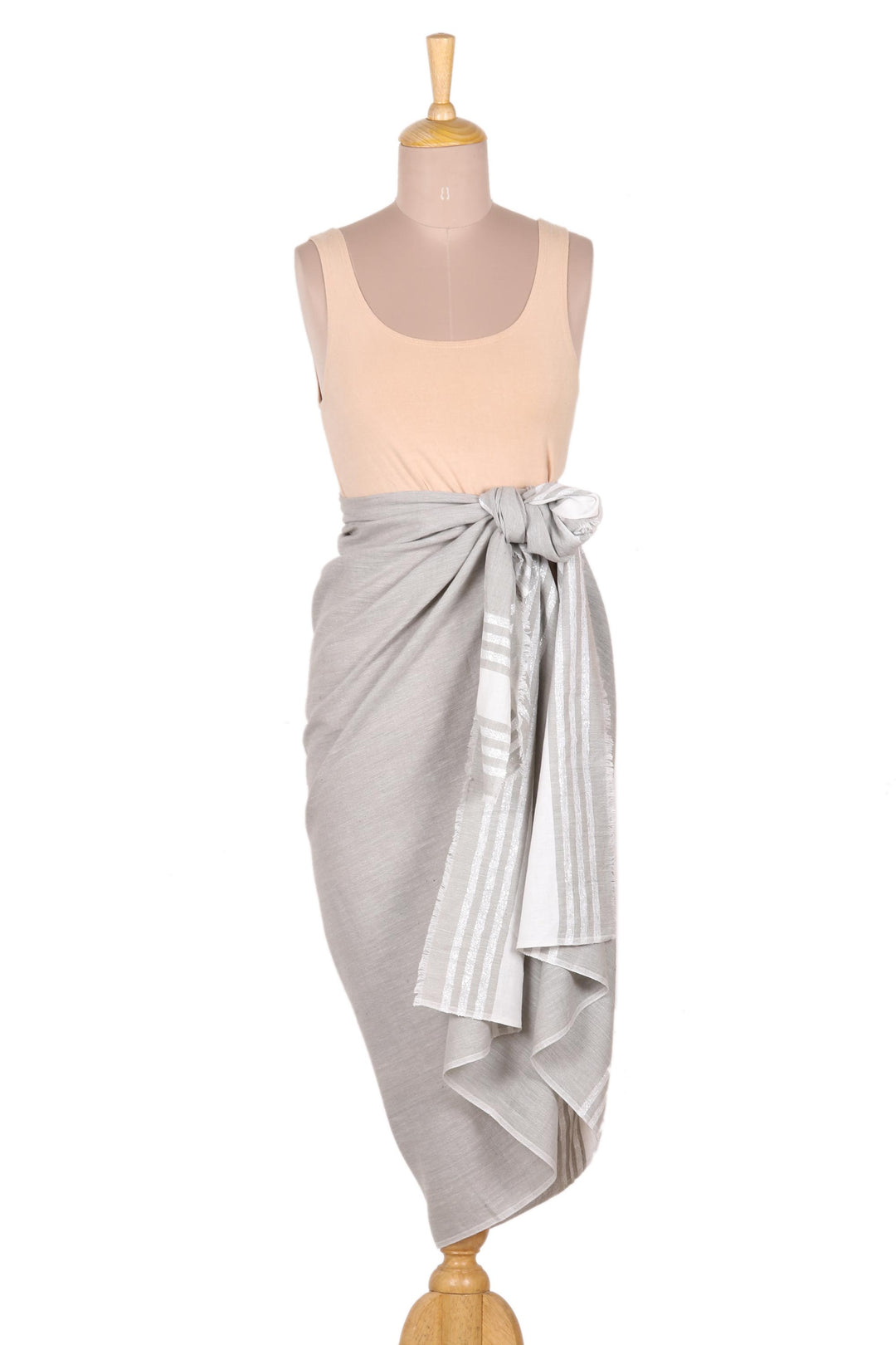 Handwoven Striped Cotton Blend Sarong in Sage from India - Stylish Stripes in Sage