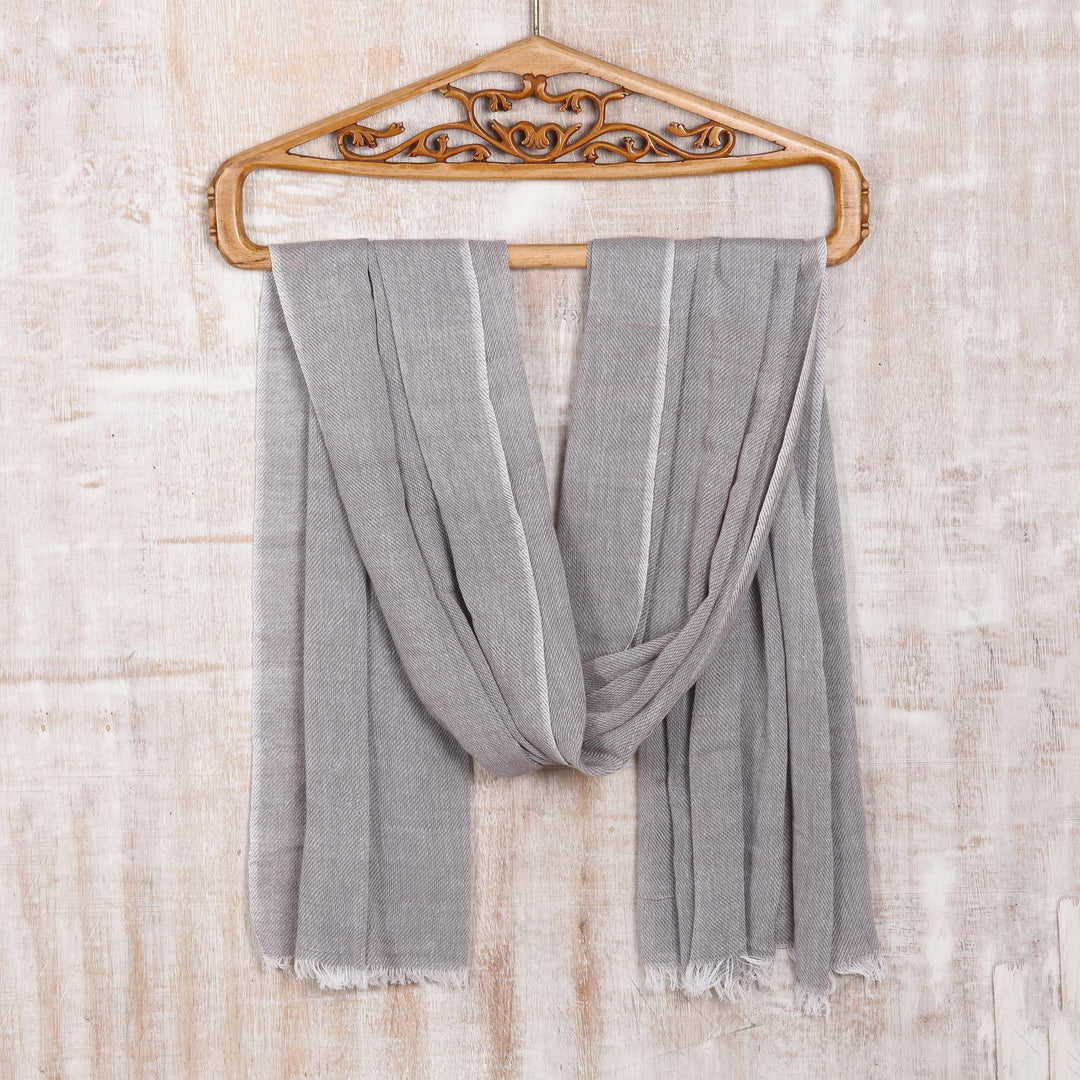 Artisan Crafted Cotton Shawl in Stone from India - Graceful Glam in Stone