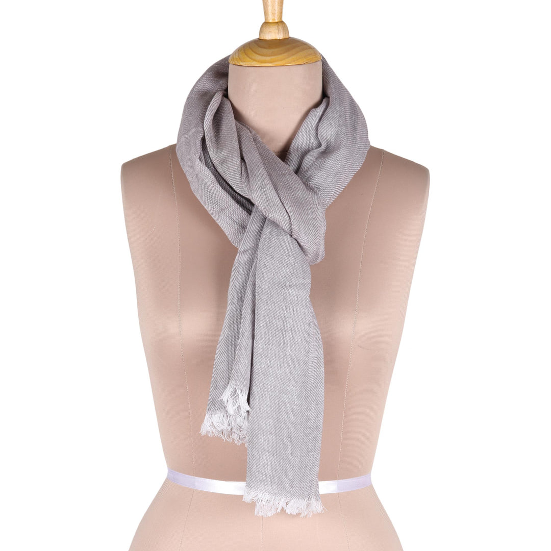 Artisan Crafted Cotton Shawl in Stone from India - Graceful Glam in Stone