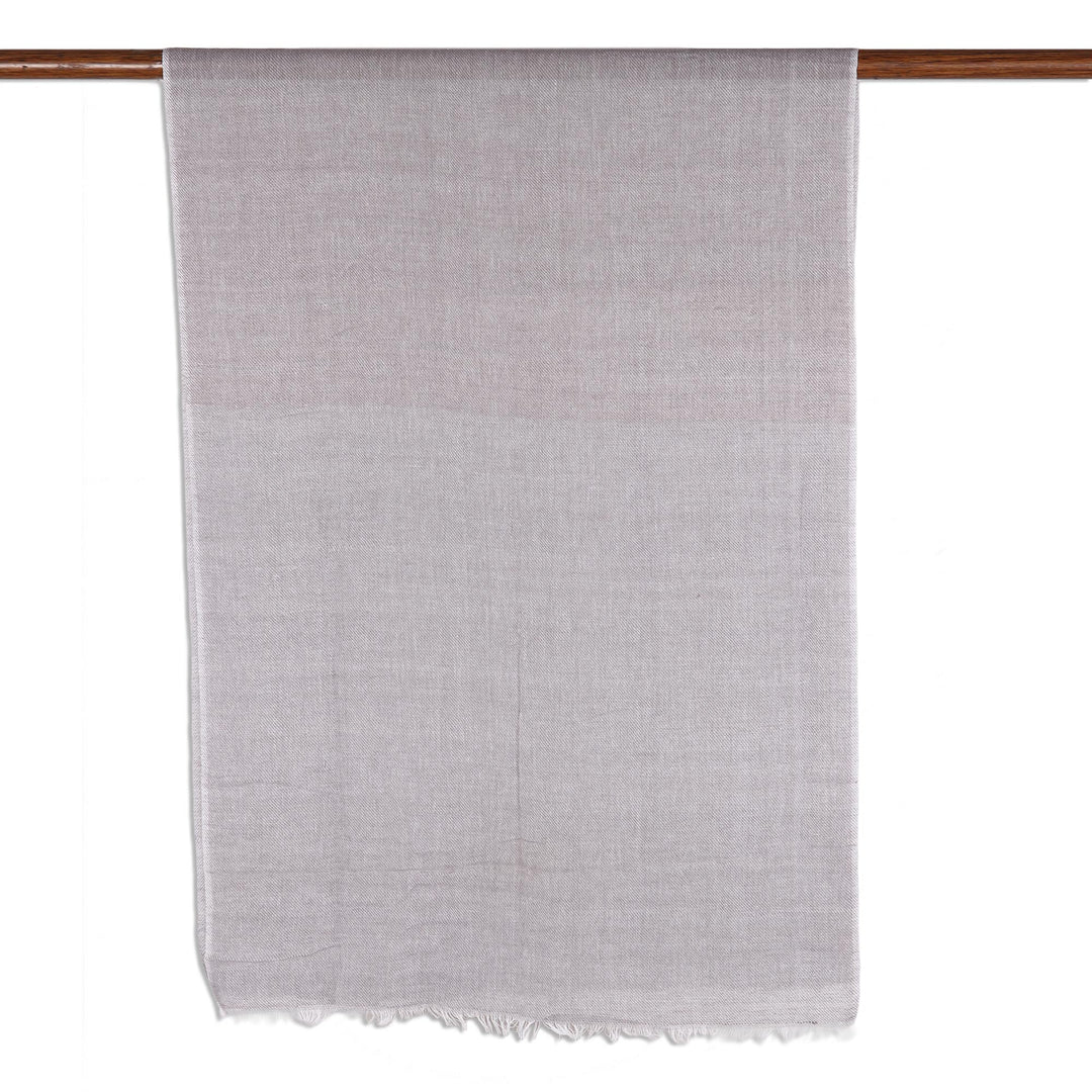 Artisan Crafted Cotton Shawl in Stone from India - Graceful Glam in Stone