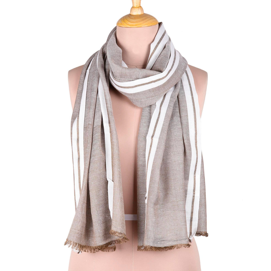 Umber Viscose Shawl with White Borders from India - Umber Saga