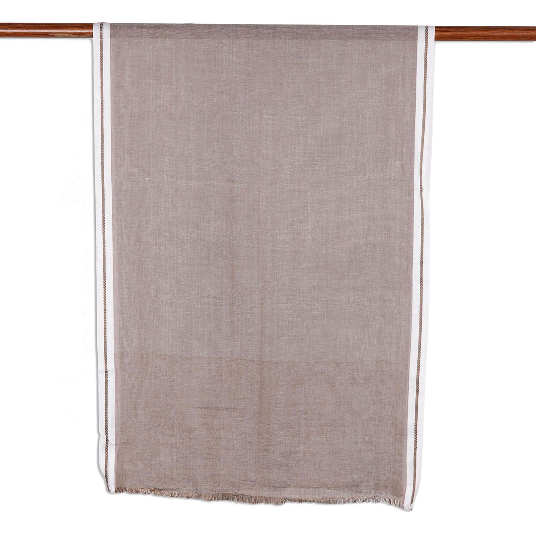 Umber Viscose Shawl with White Borders from India - Umber Saga