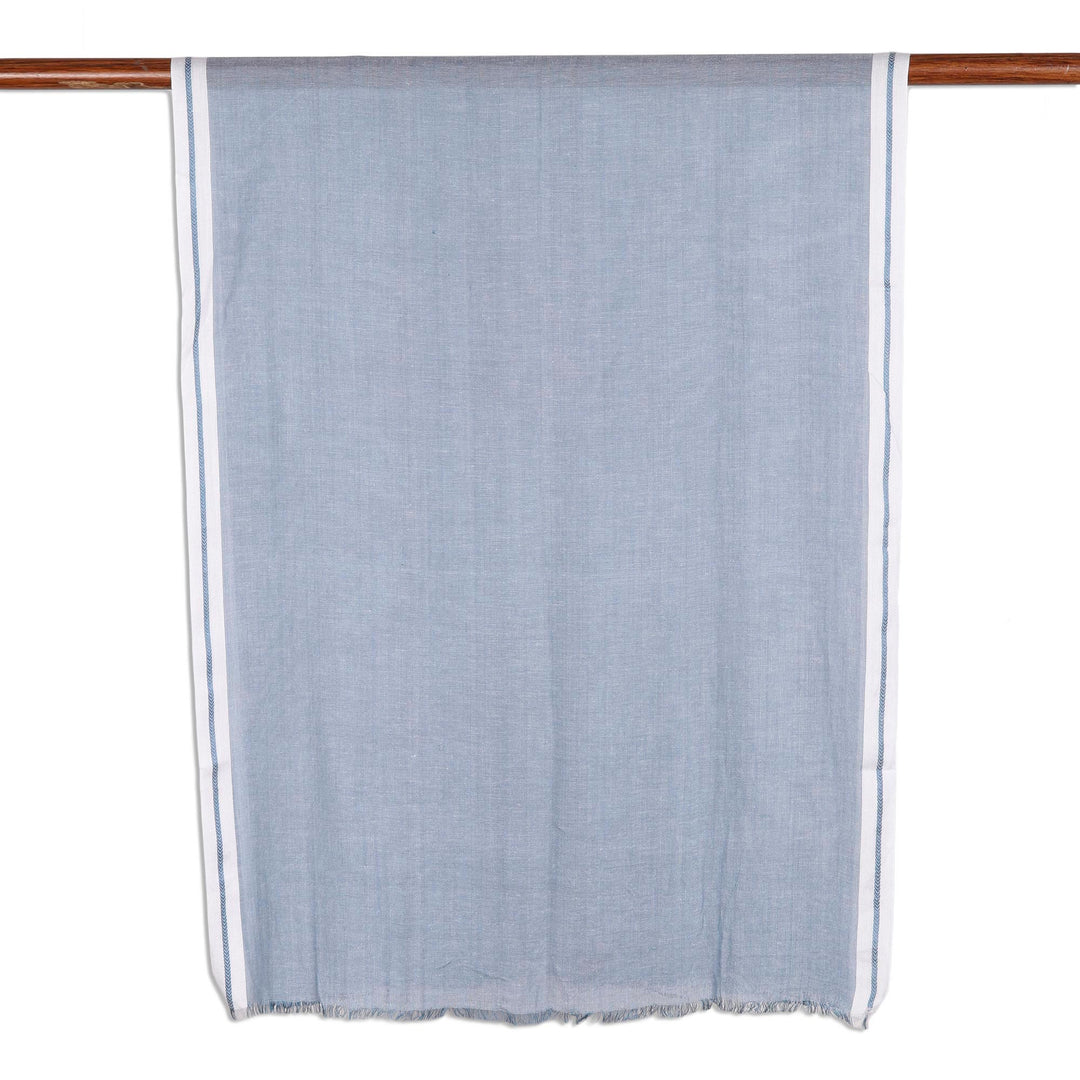 Azure Viscose Shawl with White Borders from India - Cadet Blue Saga