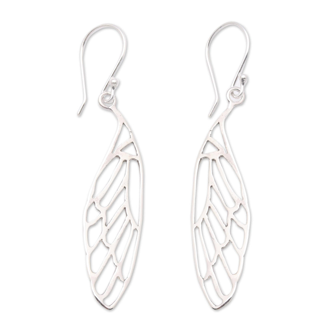 Dragonfly Wing Sterling Silver Dangle Earrings from Bali - Dragonfly Complexity