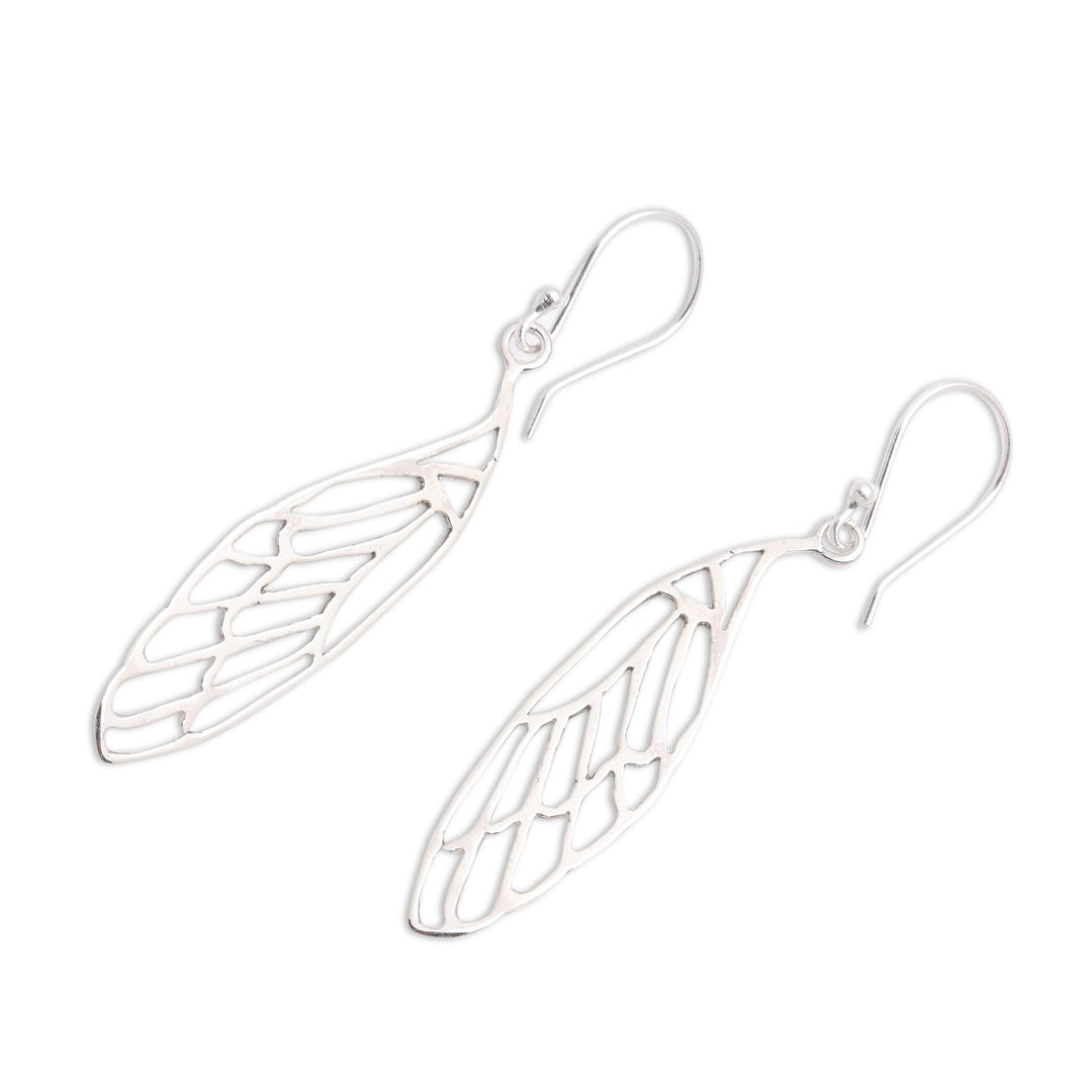 Dragonfly Wing Sterling Silver Dangle Earrings from Bali - Dragonfly Complexity