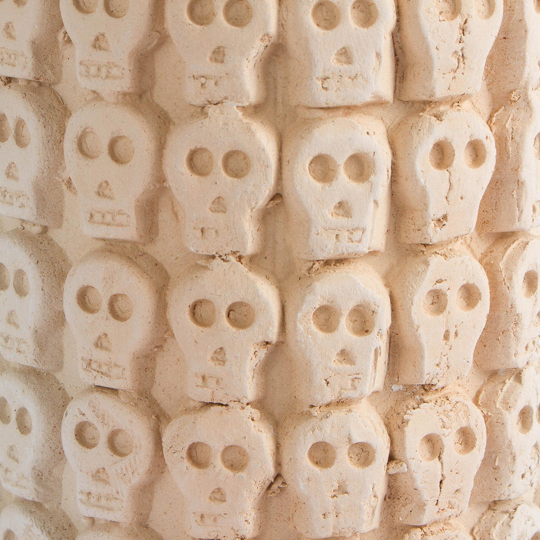 Skull Pattern Ceramic Flower Pot from Mexico - Rows of Skulls