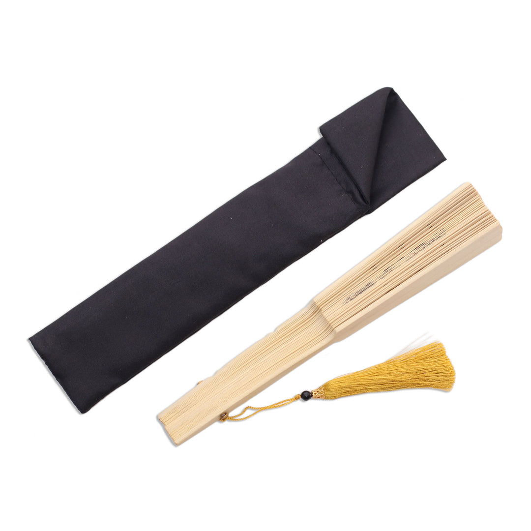Dance-Themed Mahogany Wood Hand Fan Crafted in Bali - Legong Dance
