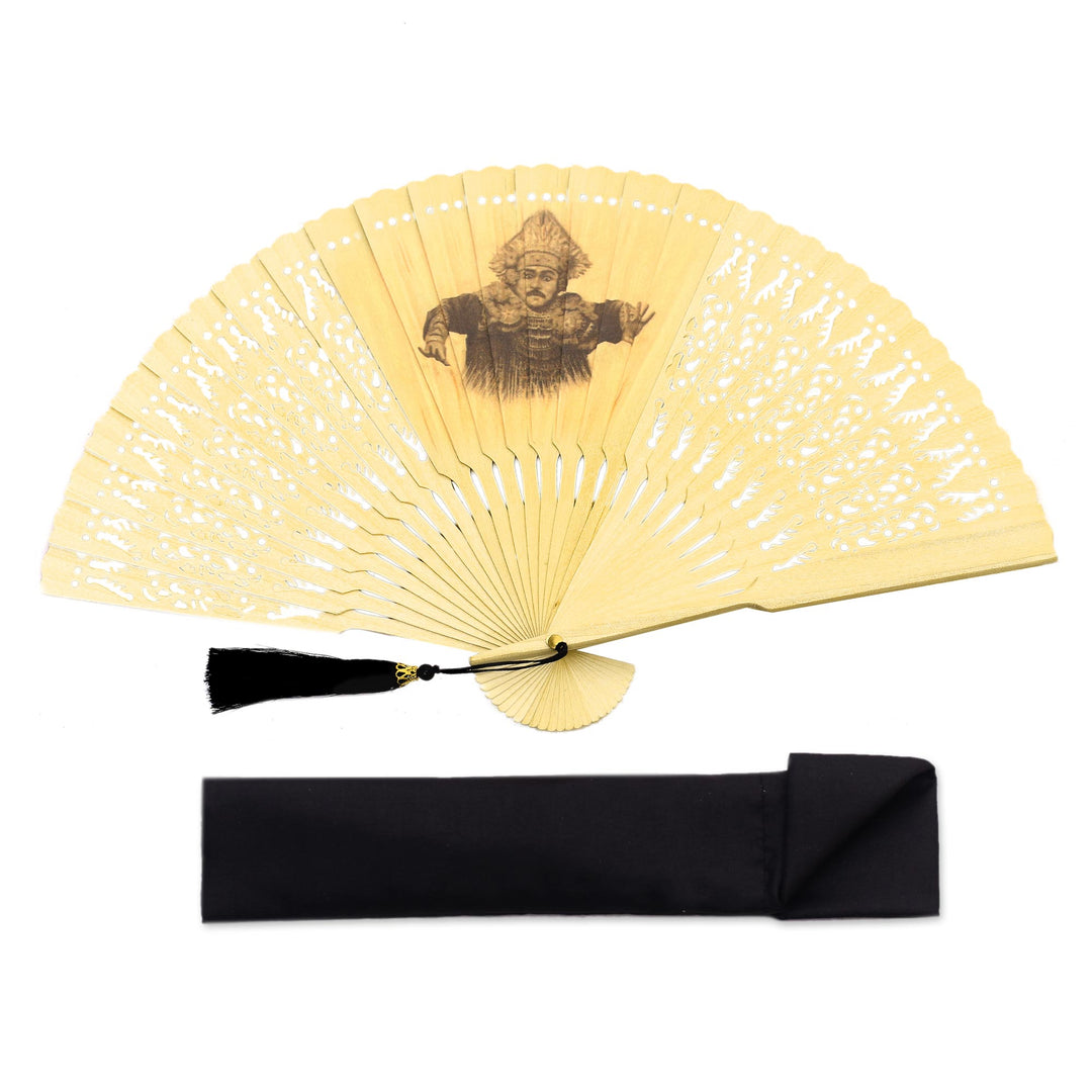 Baris Dance Mahogany Wood Hand Fan from Bali - Baris Dance