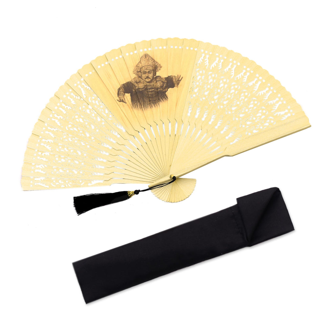 Baris Dance Mahogany Wood Hand Fan from Bali - Baris Dance