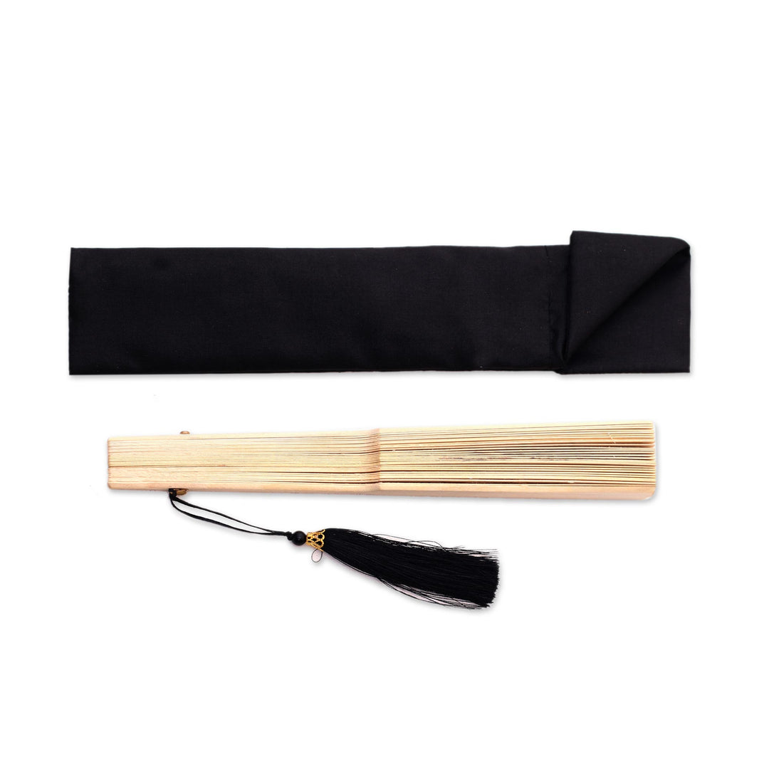 Baris Dance Mahogany Wood Hand Fan from Bali - Baris Dance