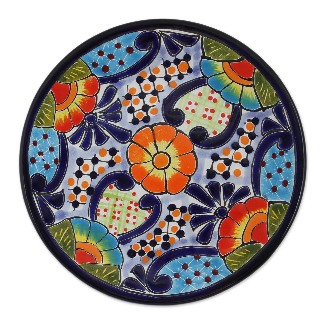 Talavera Ceramic Dessert Plates from Mexico (Pair) - Raining Flowers