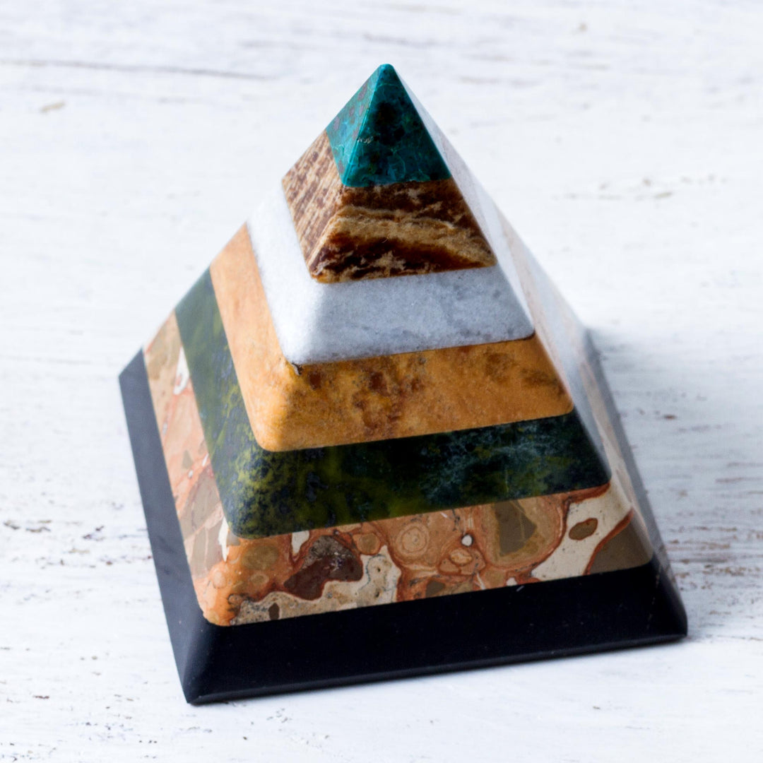 Good Energy Gemstone Pyramid Sculpture from Peru - Be Positive