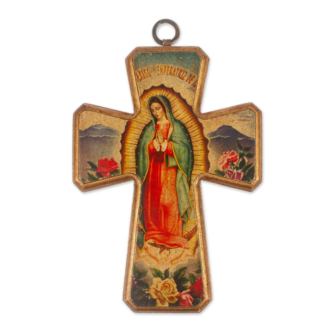 Decoupage cross - Virgin of Guadalupe