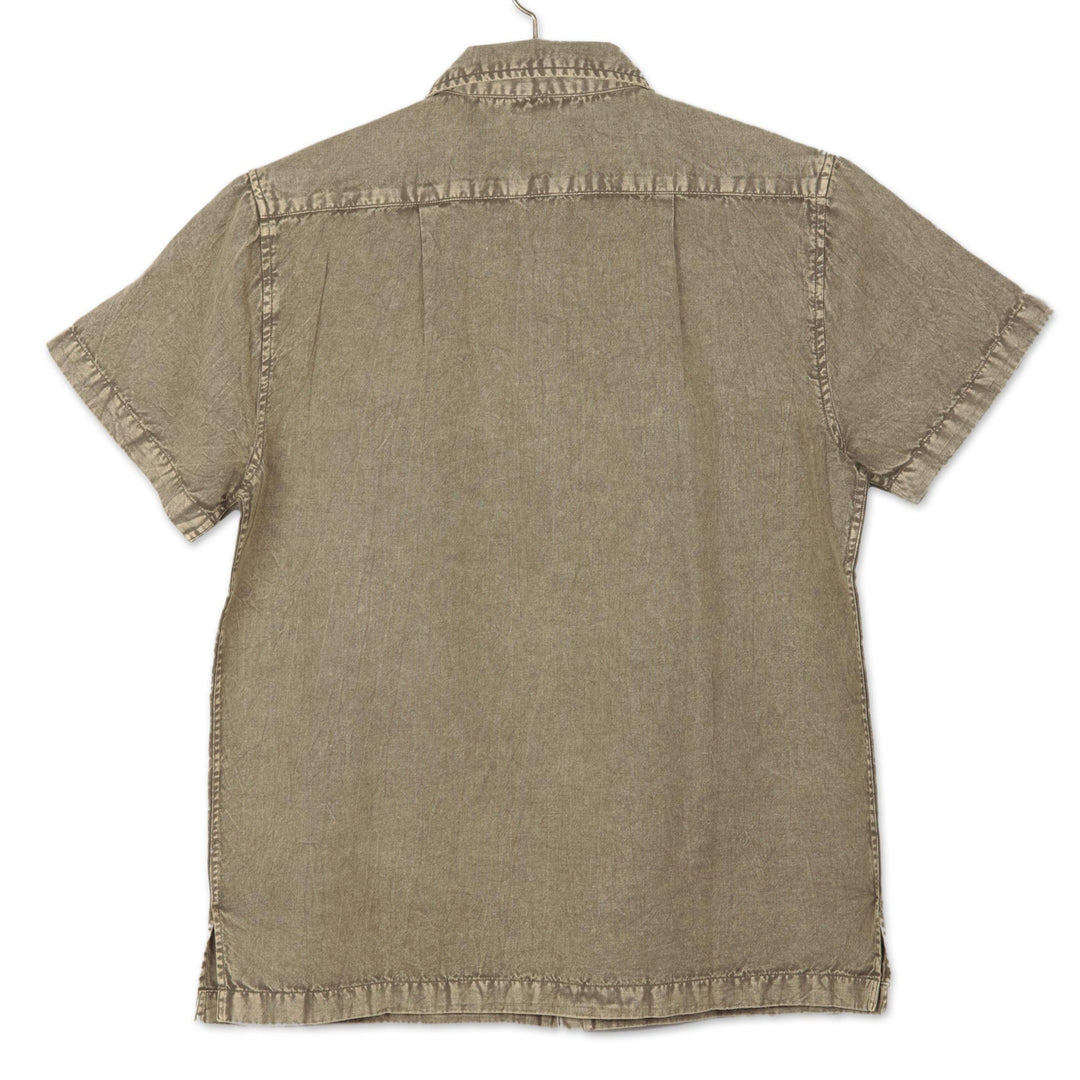 Men's Short Sleeve Cotton Blend Shirt in Umber from India - Casual Day in Umber