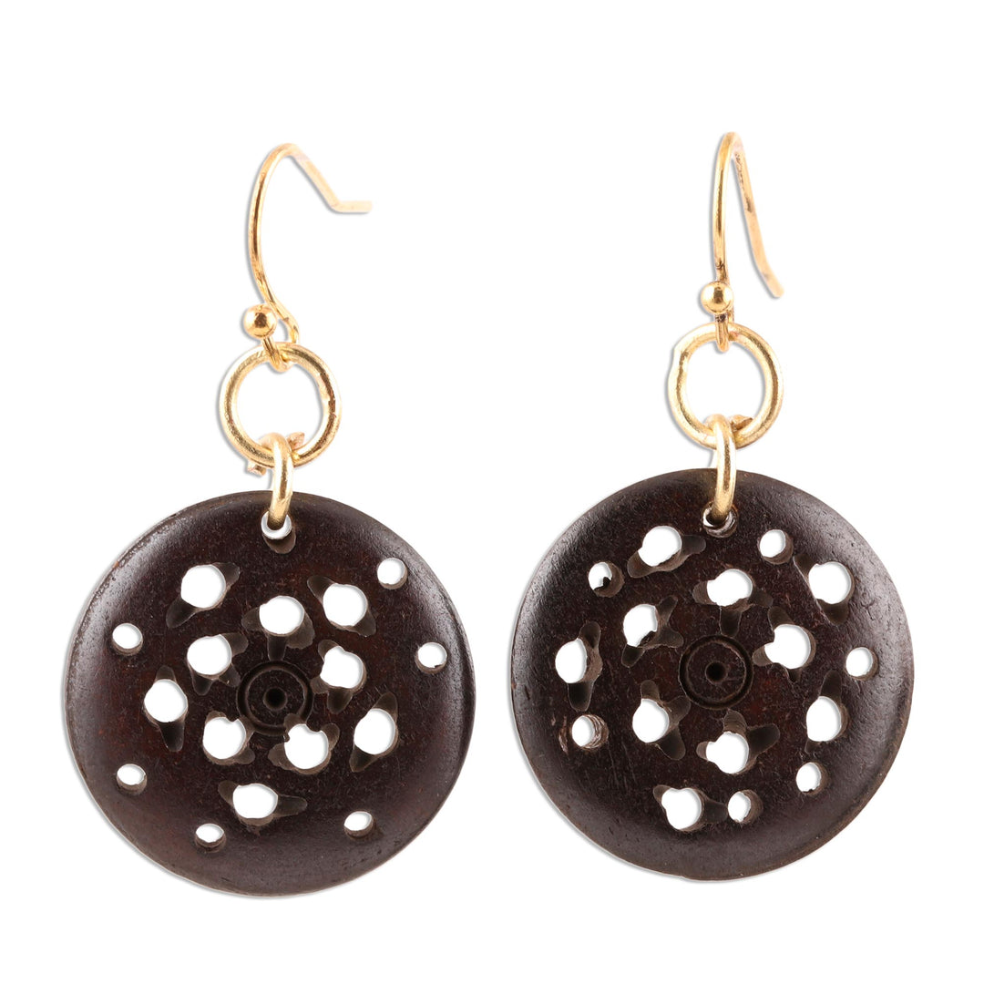 Hand Crafted Dangle Earrings with Polished Brass Hooks - Jali Coffee