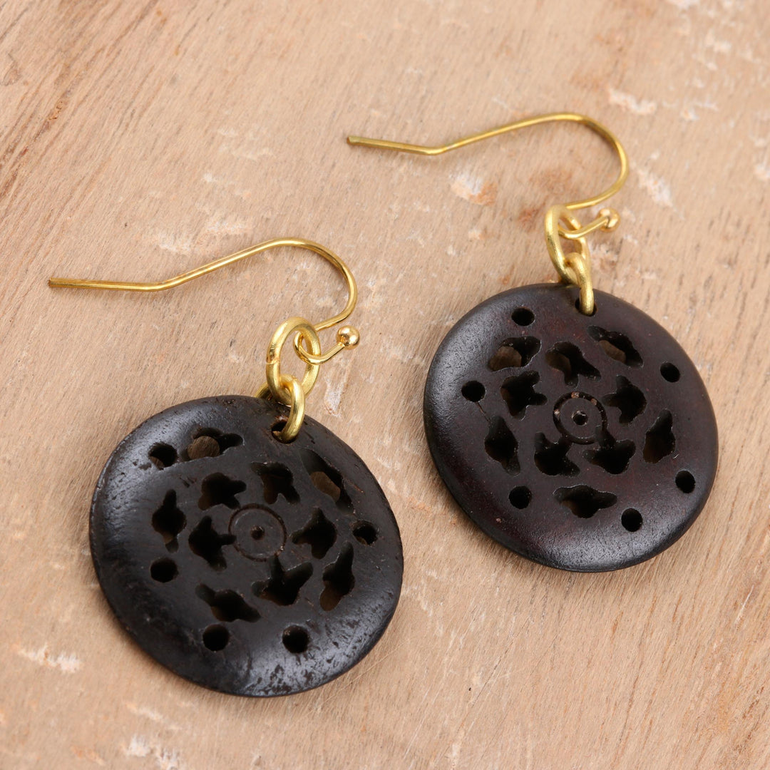 Hand Crafted Dangle Earrings with Polished Brass Hooks - Jali Coffee