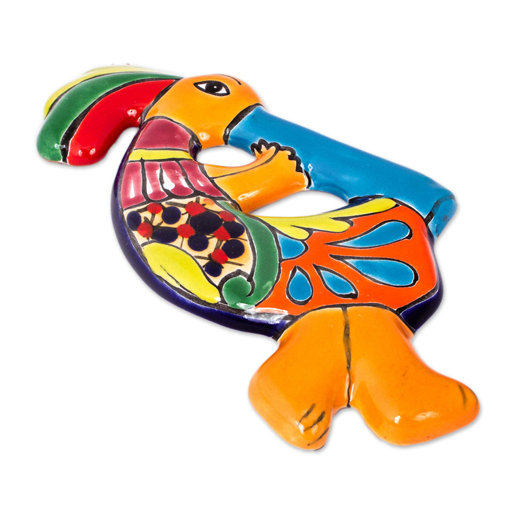 Talavera-Style Ceramic Kokopelli Wall Sculpture from Mexico - Cute Kokopelli