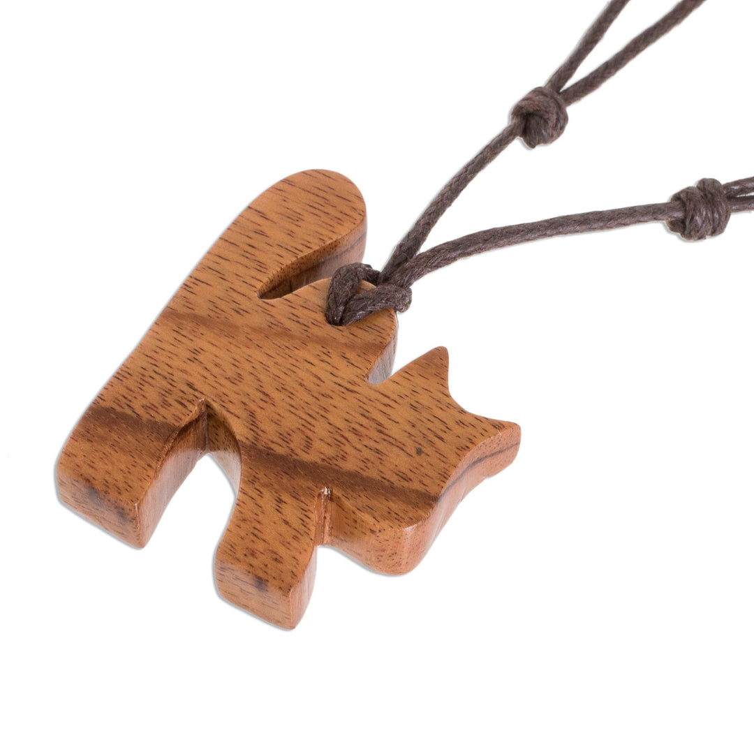 Jobillo Wood Cat Pendant Necklace from Costa Rica - Jobillo Cat