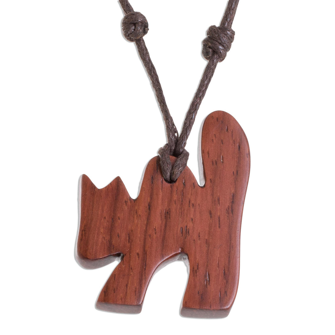 Estoraque Wood Cat Pendant Necklace from Costa Rica - Estoraque Cat