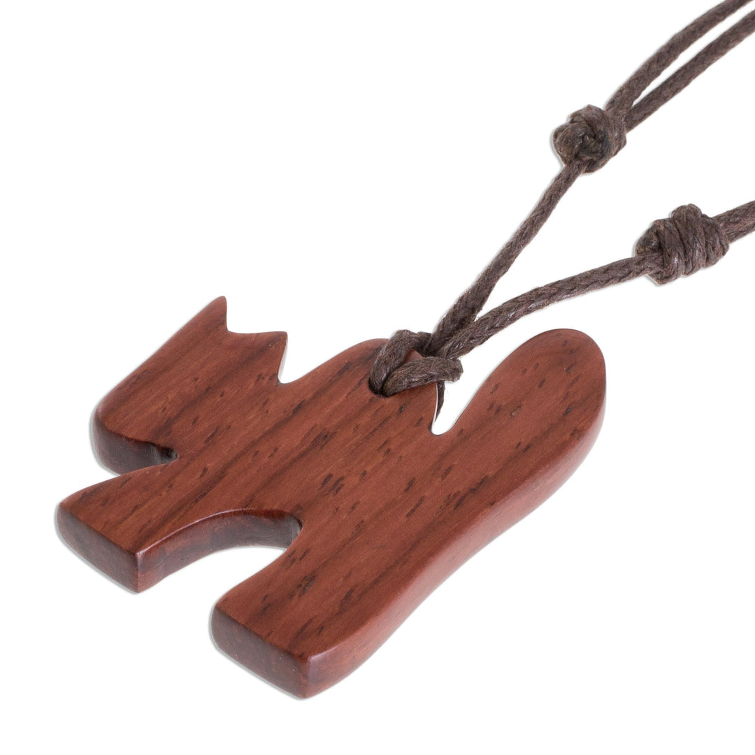 Estoraque Wood Cat Pendant Necklace from Costa Rica - Estoraque Cat