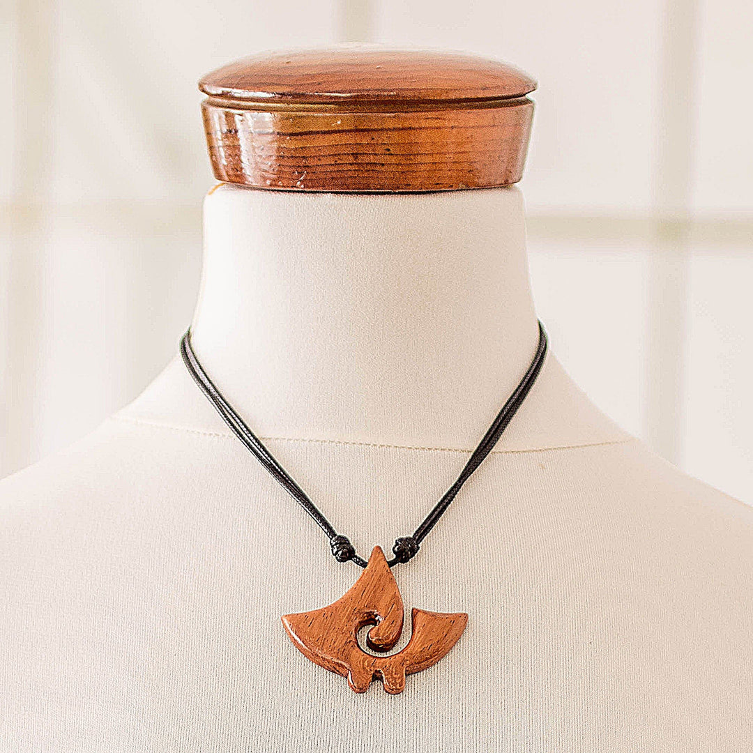 Swirl Pattern Jobillo Wood Pendant Necklace from Costa Rica - Jobillo Swirl Figure