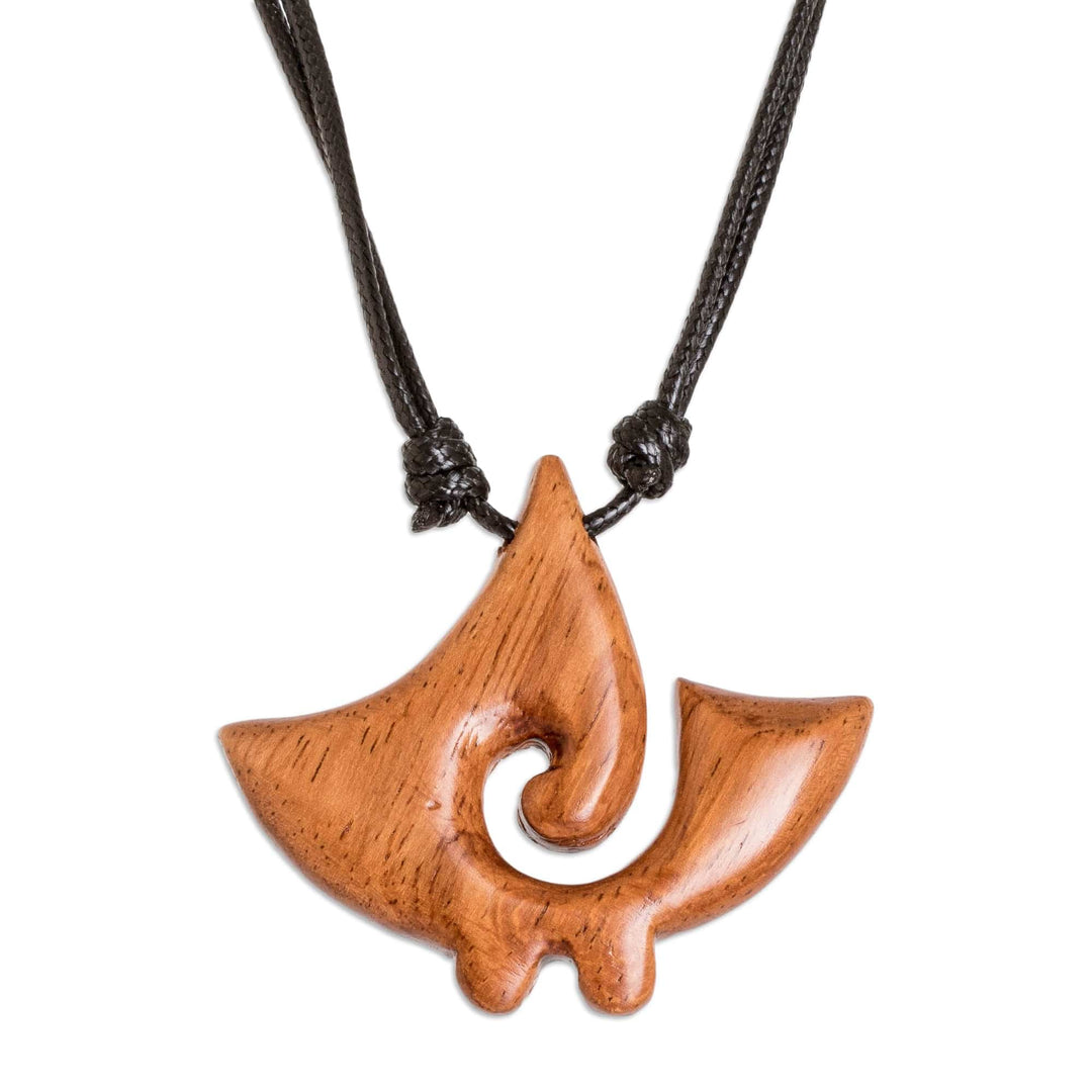 Swirl Pattern Jobillo Wood Pendant Necklace from Costa Rica - Jobillo Swirl Figure