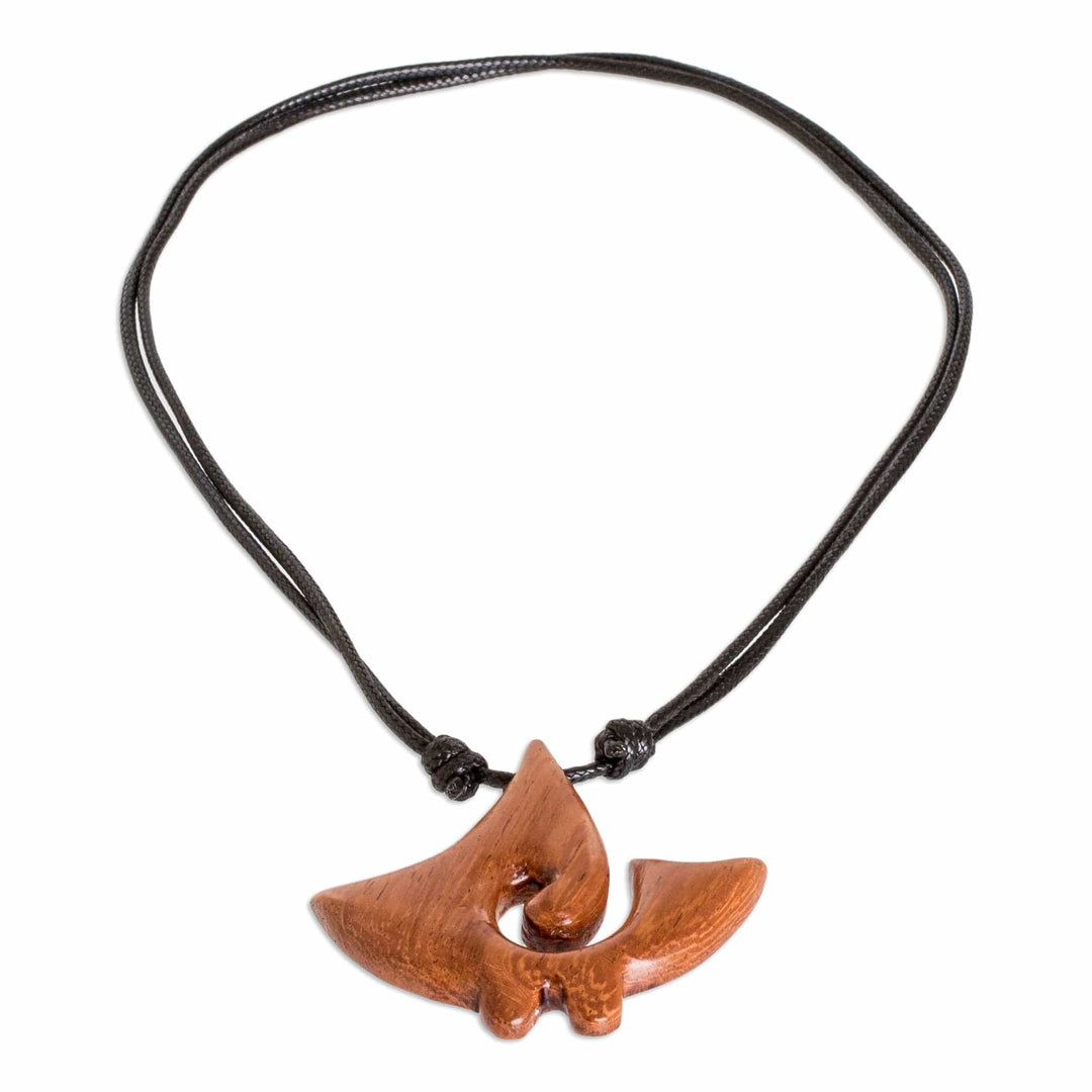 Swirl Pattern Jobillo Wood Pendant Necklace from Costa Rica - Jobillo Swirl Figure