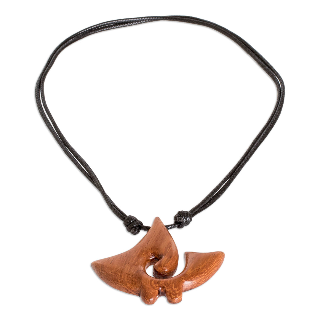 Swirl Pattern Jobillo Wood Pendant Necklace from Costa Rica - Jobillo Swirl Figure
