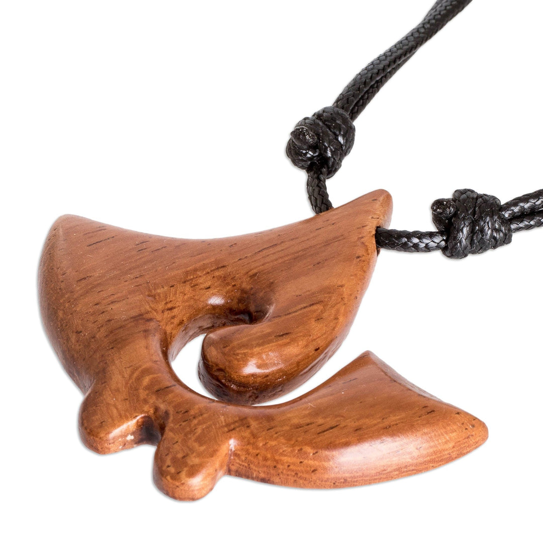 Swirl Pattern Jobillo Wood Pendant Necklace from Costa Rica - Jobillo Swirl Figure