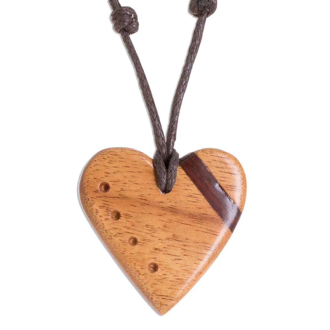 Jobillo and Estoraque Wood Heart Necklace from Costa Rica - Jobillo Heart Stripe