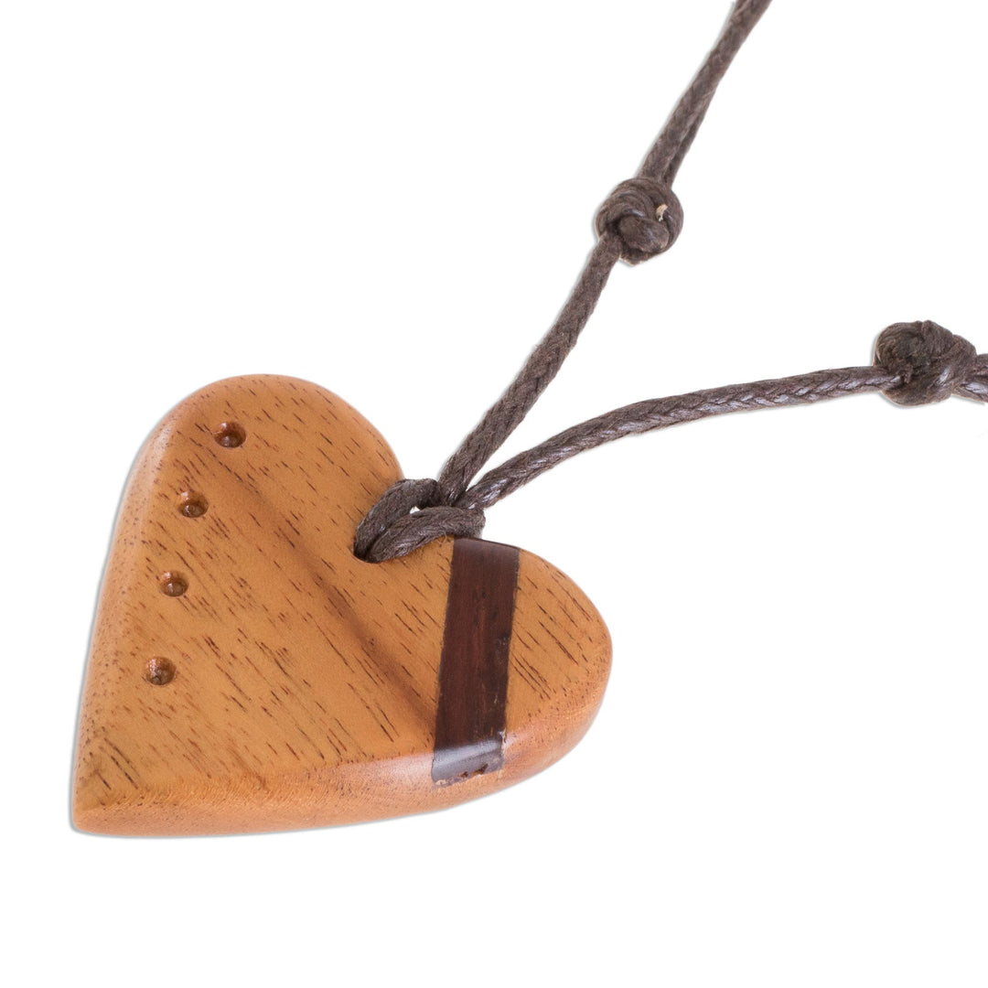 Jobillo and Estoraque Wood Heart Necklace from Costa Rica - Jobillo Heart Stripe