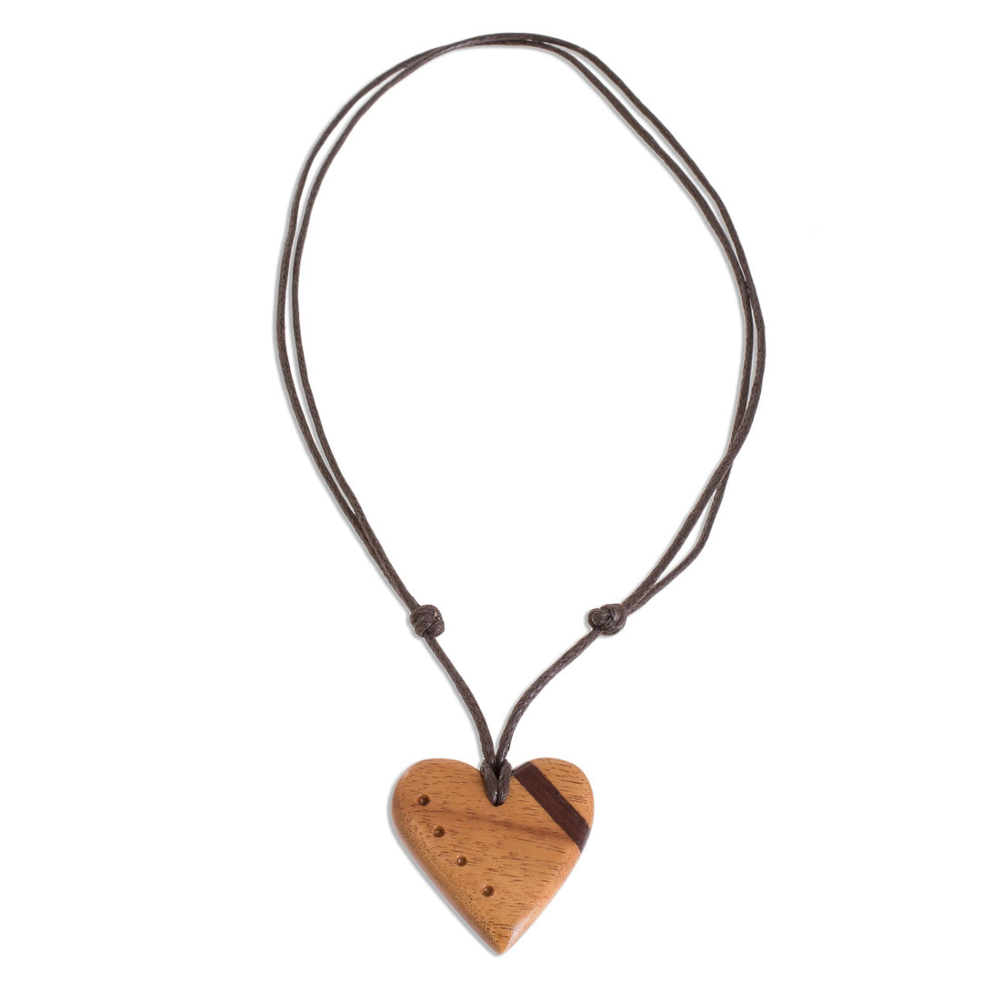 Jobillo and Estoraque Wood Heart Necklace from Costa Rica - Jobillo Heart Stripe