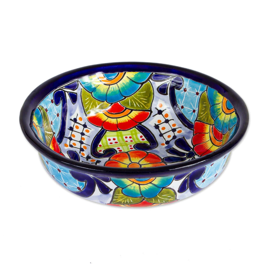 Mexican Talavera Style Ceramic Snack or Serving Bowls (Pair) - Raining Flowers