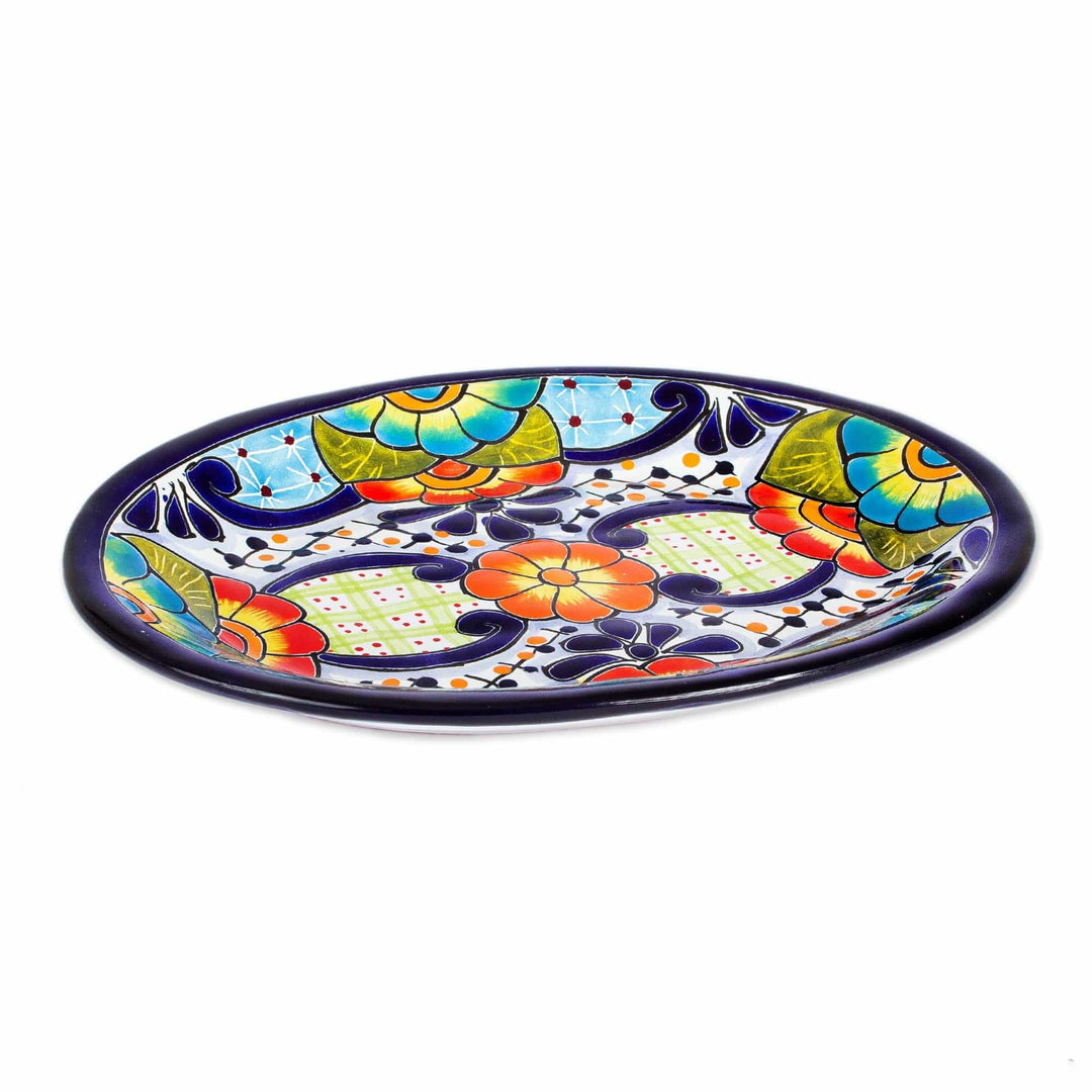 Mexican Talavera Ceramic Oval Serving Plate - Raining Flowers