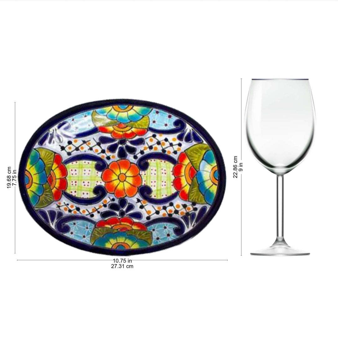 Mexican Talavera Ceramic Oval Serving Plate - Raining Flowers