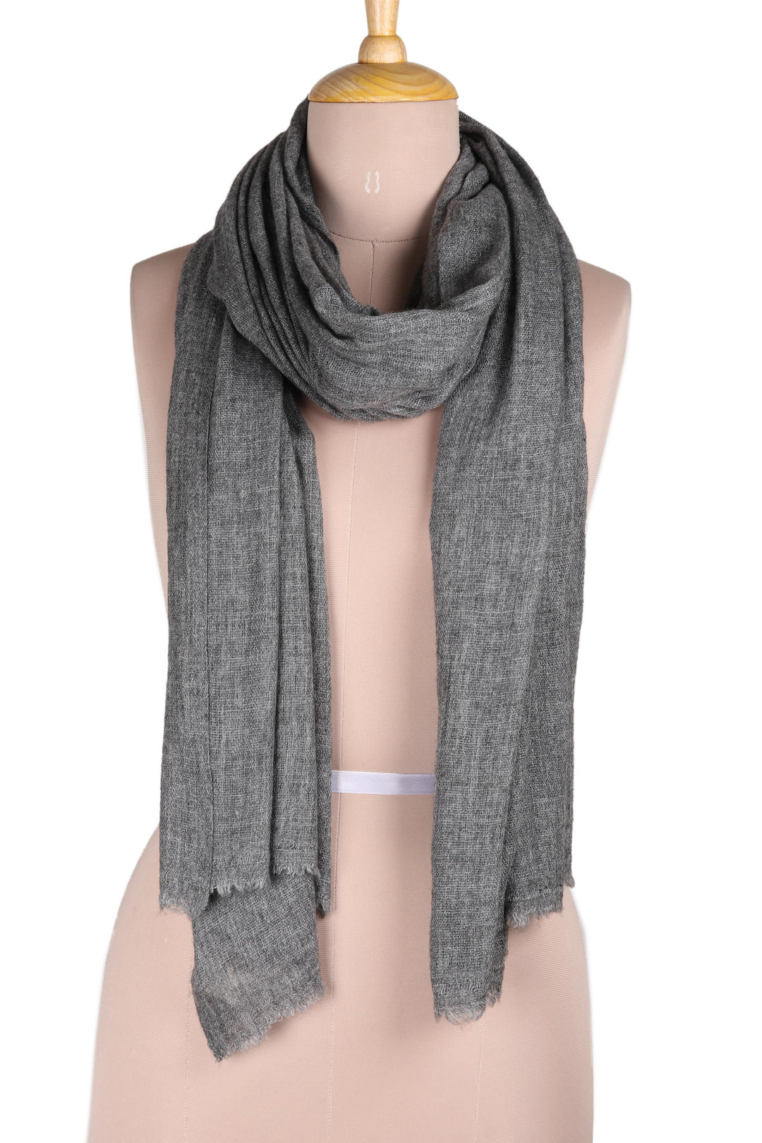 Soft Indian Cashmere Wool Woven Graphite Grey Shawl - Graphite Grey