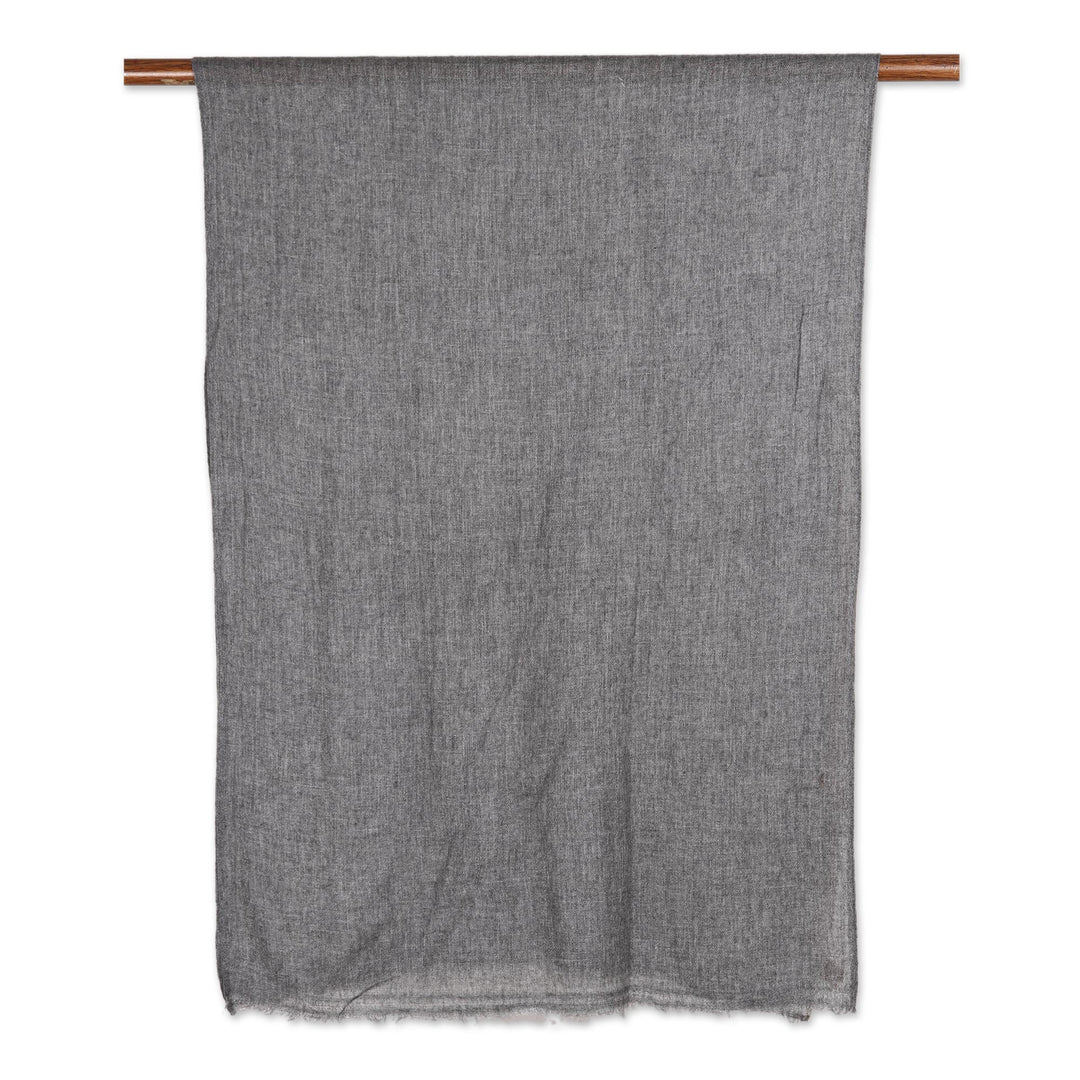 Soft Indian Cashmere Wool Woven Graphite Grey Shawl - Graphite Grey