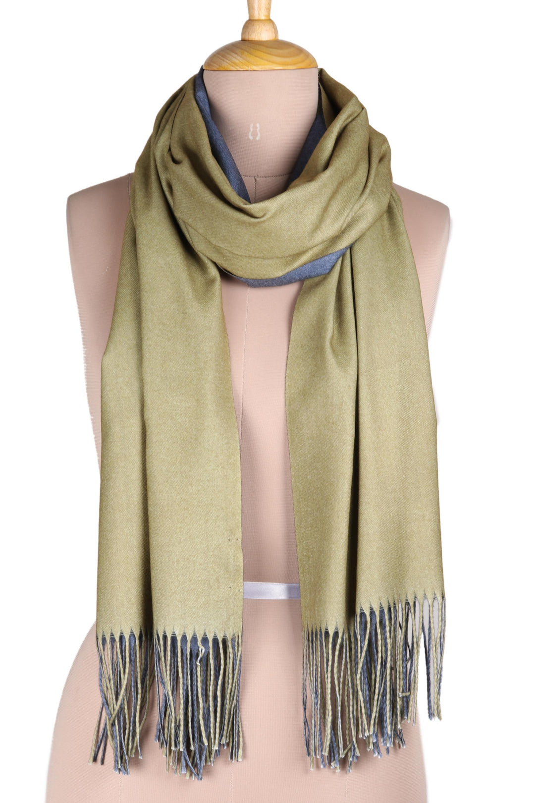 Reversible Indian Cashmere Wool Blue and Green Shawl - Dual Delight