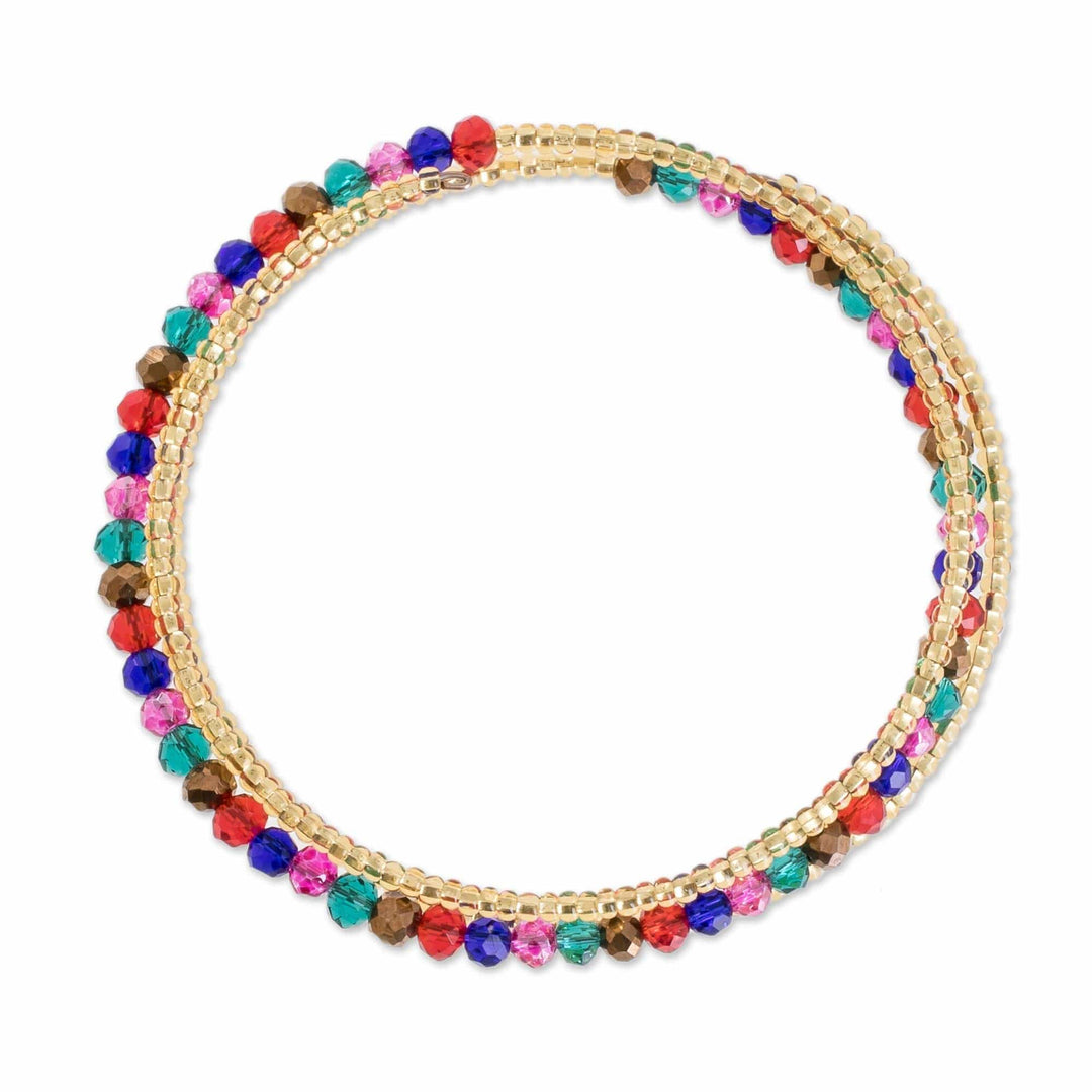 Colorful Crystal and Glass Beaded Wrap Bracelet - Multicolored Fiesta