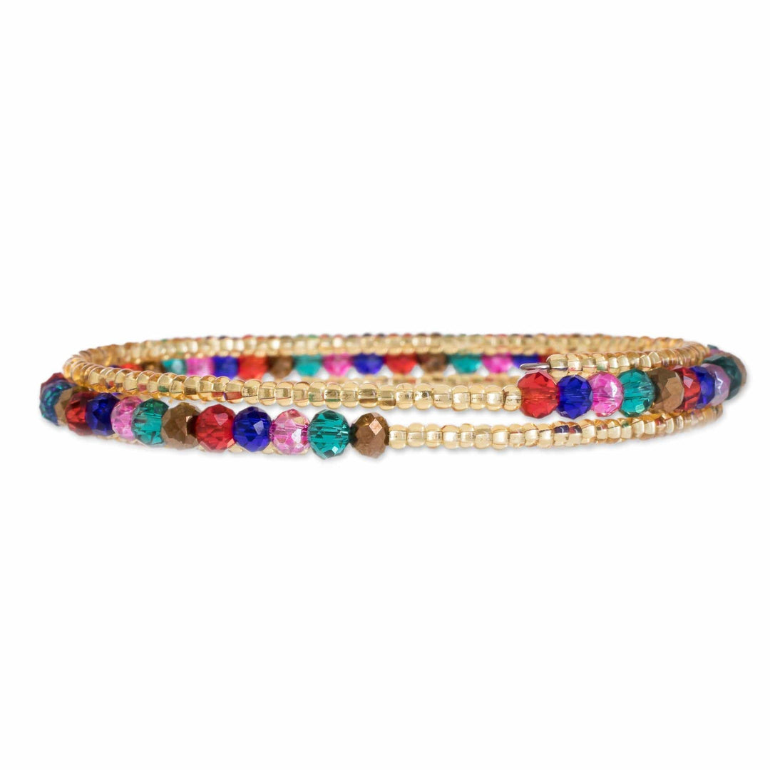 Colorful Crystal and Glass Beaded Wrap Bracelet - Multicolored Fiesta