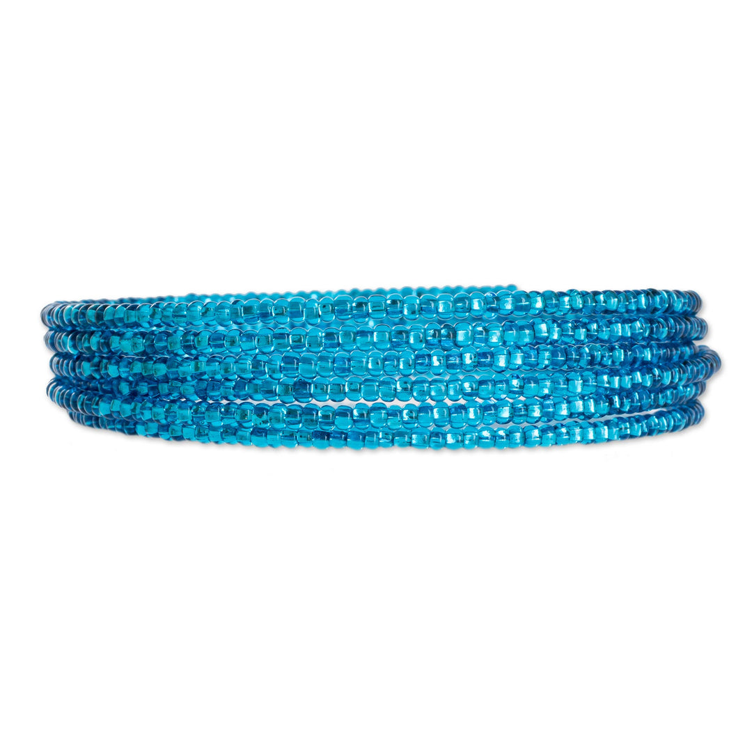Blue Glass Beaded Wrap Bracelet from Guatemala - Lake Brilliance