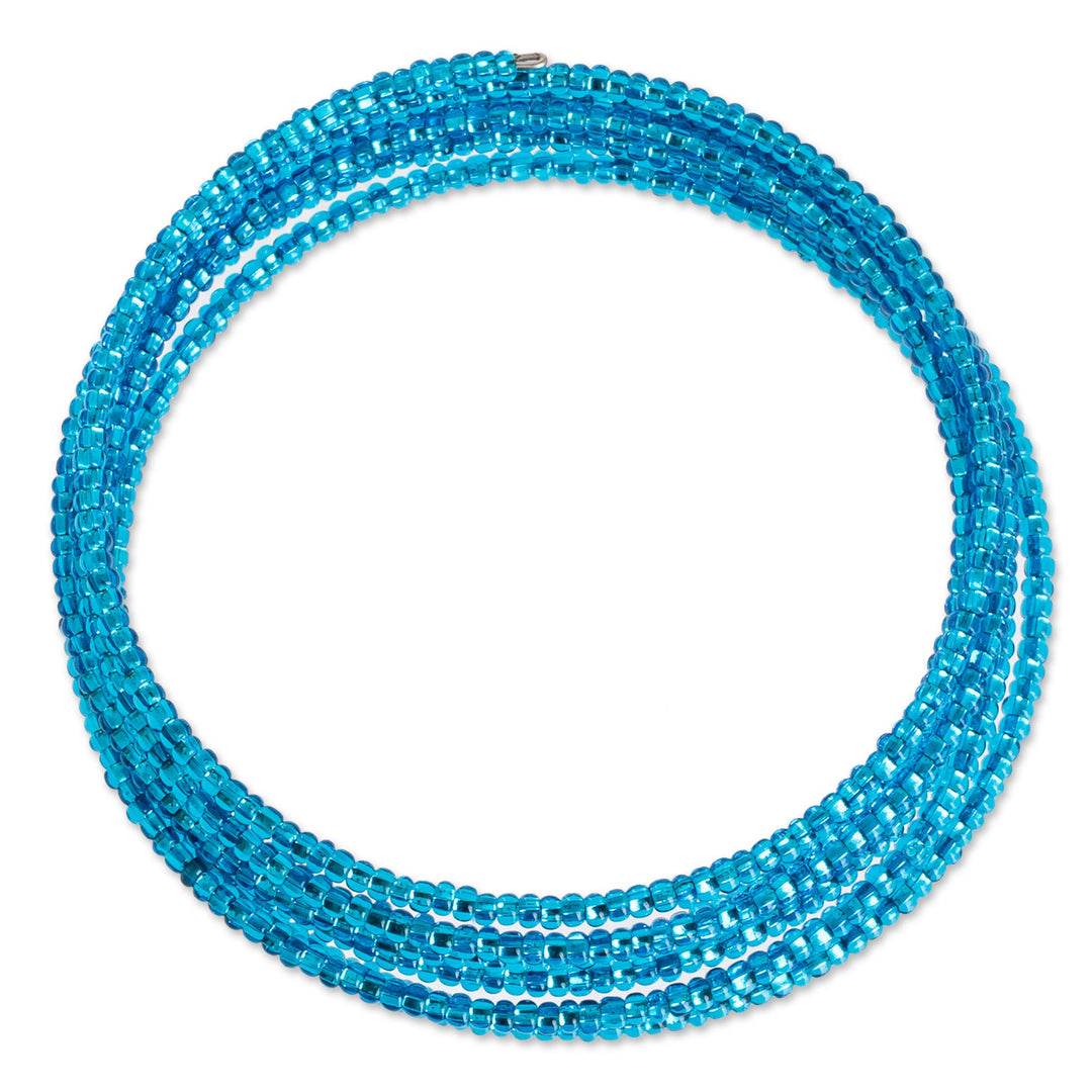 Blue Glass Beaded Wrap Bracelet from Guatemala - Lake Brilliance