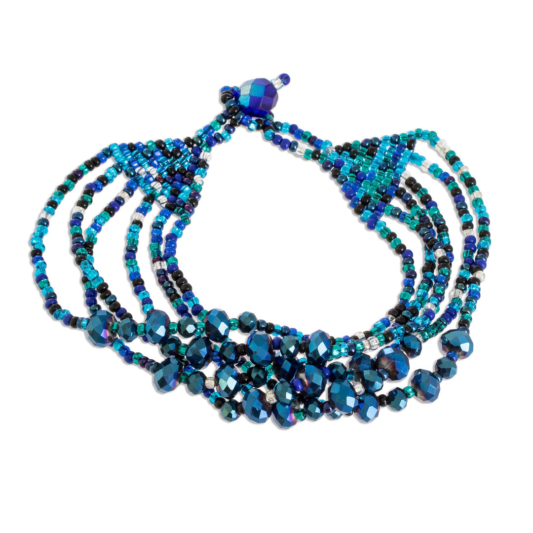 Crystal and Glass Beaded Strand Bracelet in Blue - Nocturnal Brilliance in Blue