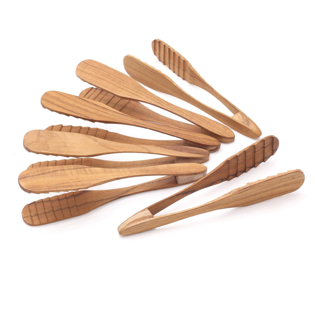 Handcrafted Teak Wood Tongs from Bali (Set of 6) - Easy Service
