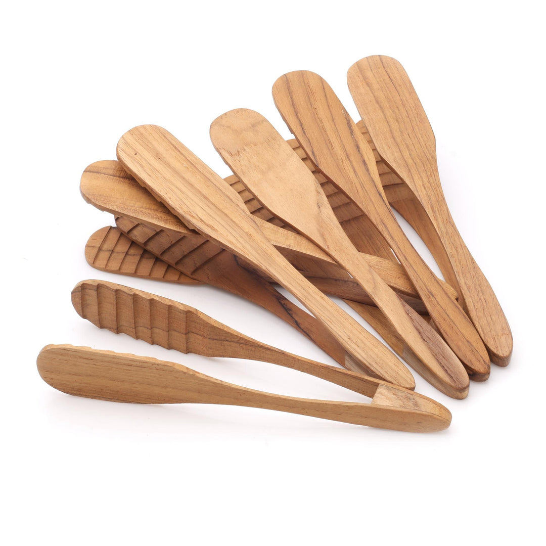 Handcrafted Teak Wood Tongs from Bali (Set of 6) - Easy Service