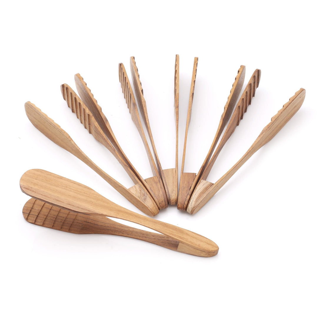 Handcrafted Teak Wood Tongs from Bali (Set of 6) - Easy Service